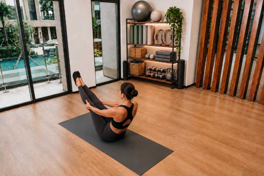 People doing yoga supporting balance living